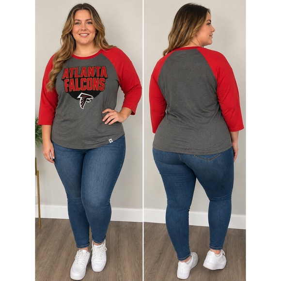 ’47 Tops - Women's '47 Brand Atlanta Falcons sz XL 3/4 Sleeve Raglan Shirt NFL NWT Gray Red